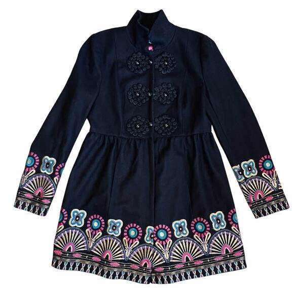 Anthropologie Through The Lens Plenty Tracy Reese Sz 8 Black Embroidered Coat - Picture 3 of 13